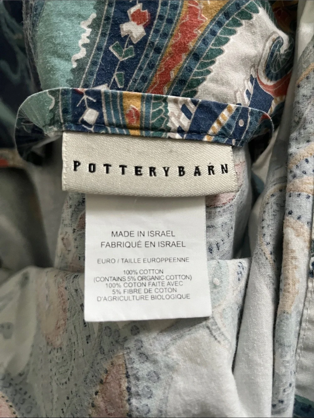 2 Pottery Barn Leah Paisley Euro pillow shams reversible blue white 27x30